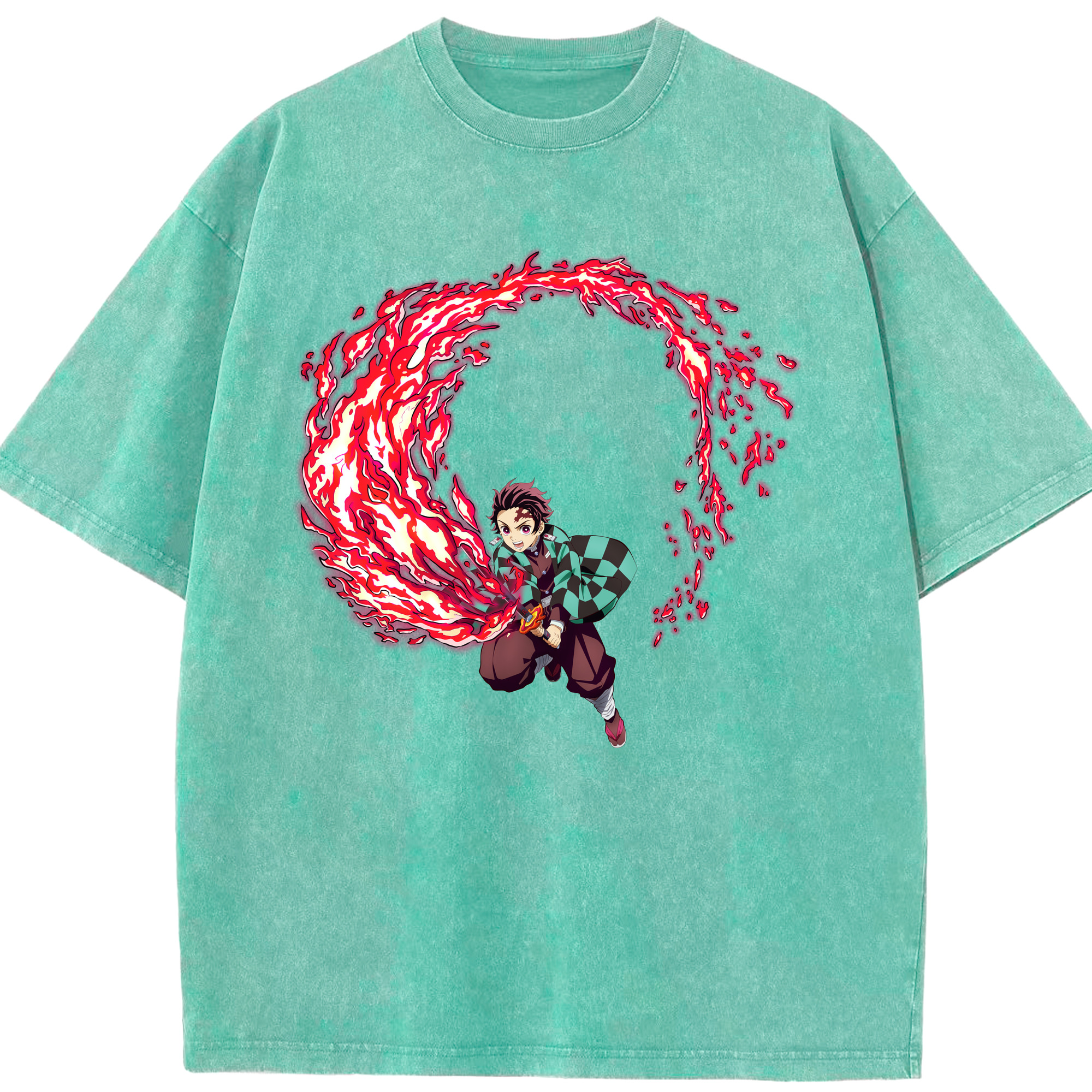 （画像用） 鬼滅の刃 竈門 炭治郎／かまど たんじろう Kamado Tanjirou 綿100% ヴィンテージ風 半袖Tシャツ（フロントプリント）
